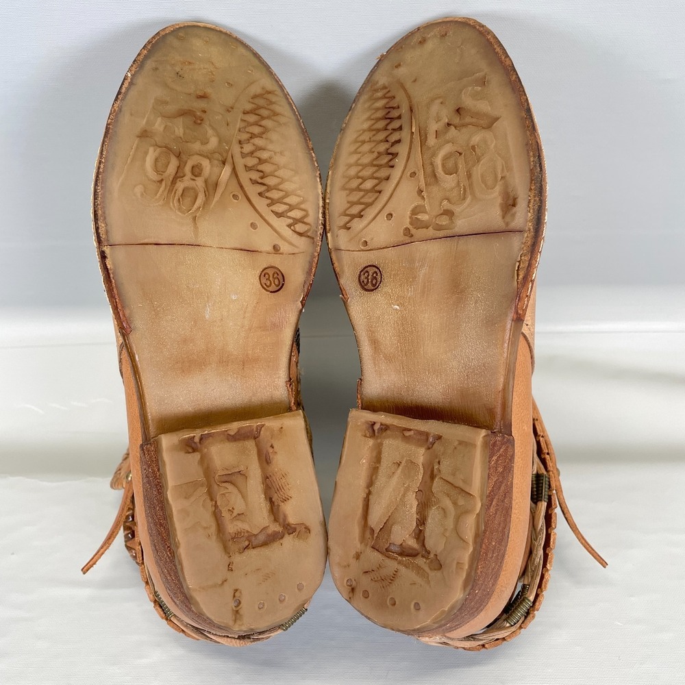 A.S. 98 Ankle Boots Womens Size 36 US 5.5-6 Brown Leather Braided Strap Zip Boho - Picture 9 of 10